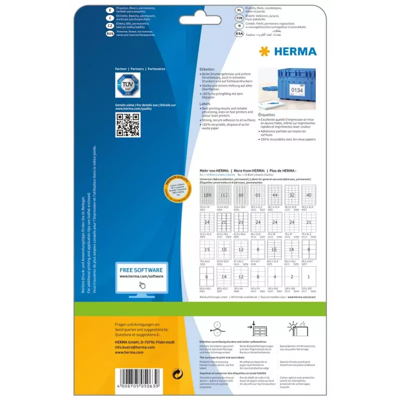 Zelfklevend printeretiket HERMA Labels Premium A4 105x148 mm