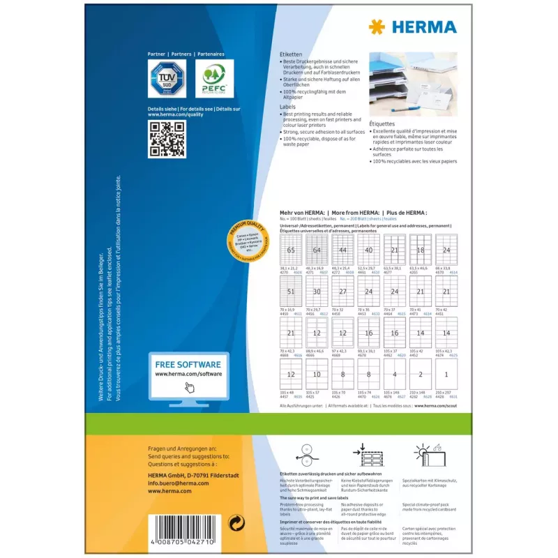 Zelfklevende printeretiketten HERMA Labels Premium A4 48,3x16,9 mm