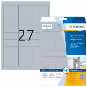 Typeplaatje-etiketten HERMA A4 63,5x29,6 mm zilver