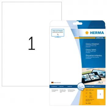 Zelfklevend printeretiket HERMA Labels A4 210x297 mm wit papier glanzend 25 stuks