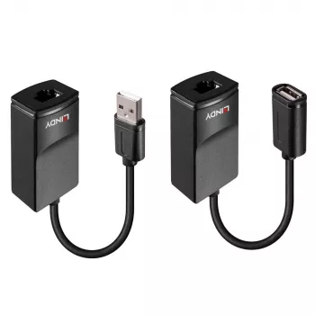 Lindy 60m USB 1.1 Cat.6 extender basic, netwerkzender & -ontvanger, 60 m, 12 Mbit/s, Cat5e, Cat6, zwart, kunststof