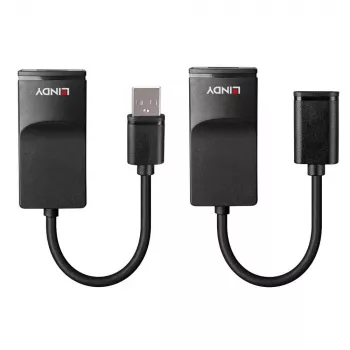 Lindy 60m USB 1.1 Cat.6 extender basic, netwerkzender & -ontvanger, 60 m, 12 Mbit/s, Cat5e, Cat6, zwart, kunststof