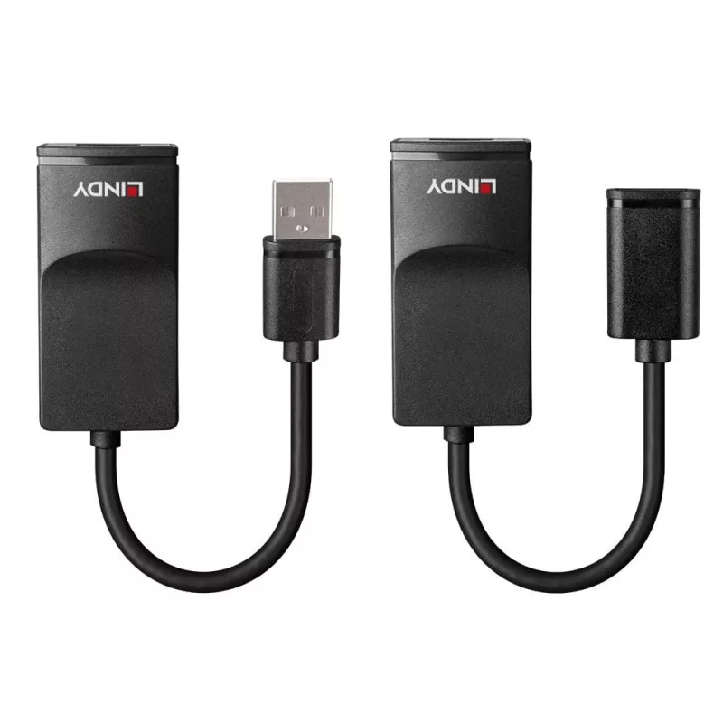 Lindy 60m USB 1.1 Cat.6 extender basic, netwerkzender & -ontvanger, 60 m, 12 Mbit/s, Cat5e, Cat6, zwart, kunststof