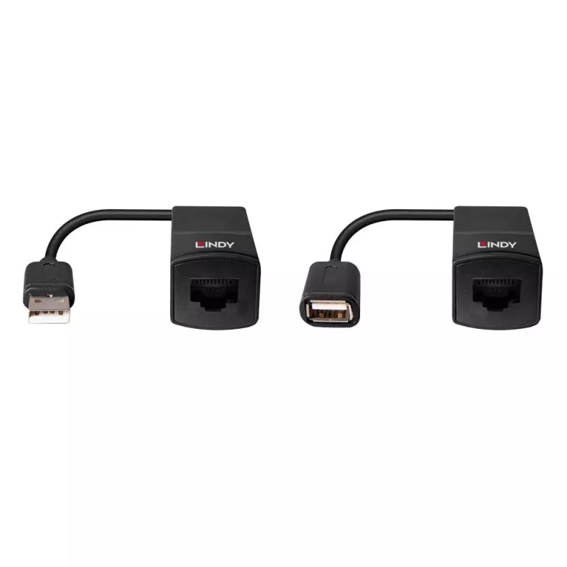 Lindy 60m USB 1.1 Cat.6 extender basic, netwerkzender & -ontvanger, 60 m, 12 Mbit/s, Cat5e, Cat6, zwart, kunststof