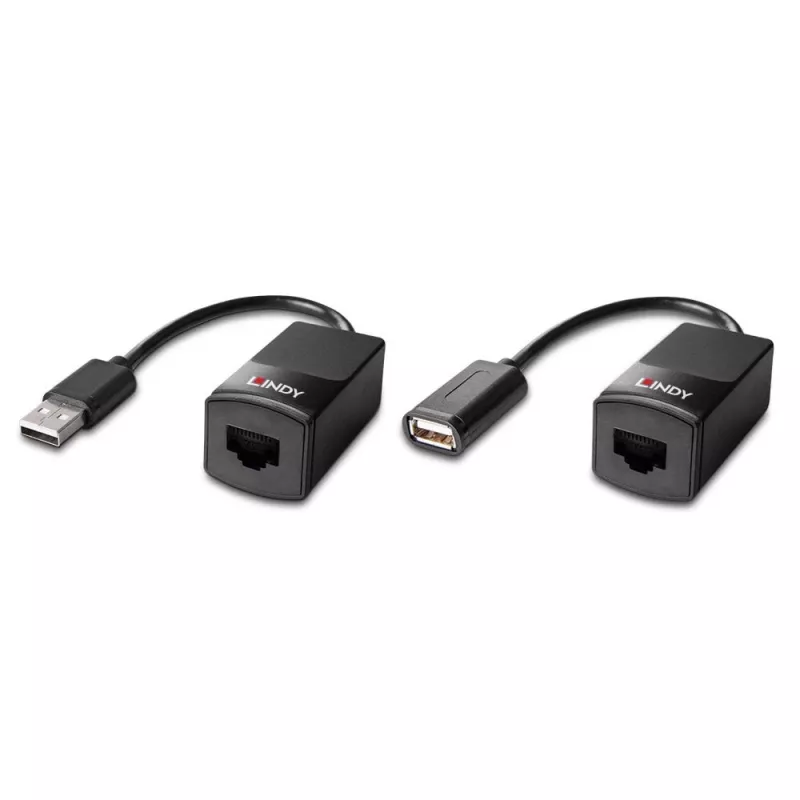 Lindy 60m USB 1.1 Cat.6 extender basic, netwerkzender & -ontvanger, 60 m, 12 Mbit/s, Cat5e, Cat6, zwart, kunststof