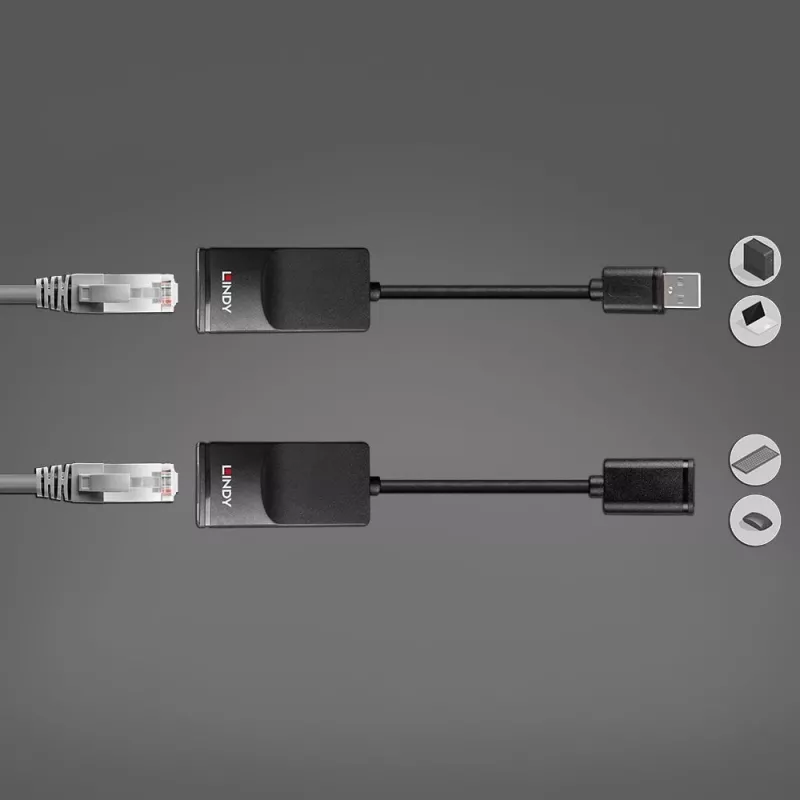 Lindy 60m USB 1.1 Cat.6 extender basic, netwerkzender & -ontvanger, 60 m, 12 Mbit/s, Cat5e, Cat6, zwart, kunststof