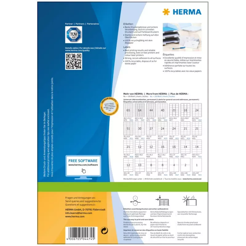 Zelfklevende printeretiketten HERMA Labels Premium A4 48,5x25,4 mm