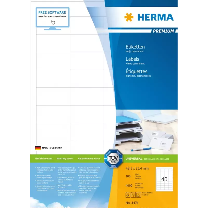 Zelfklevende printeretiketten HERMA Labels Premium A4 48,5x25,4 mm