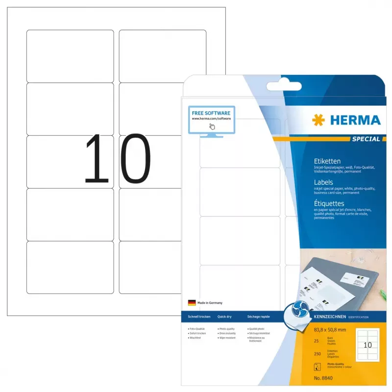 Zelfklevend printeretiket HERMA inkjet-etiketten A4 83,8x50,8 mm