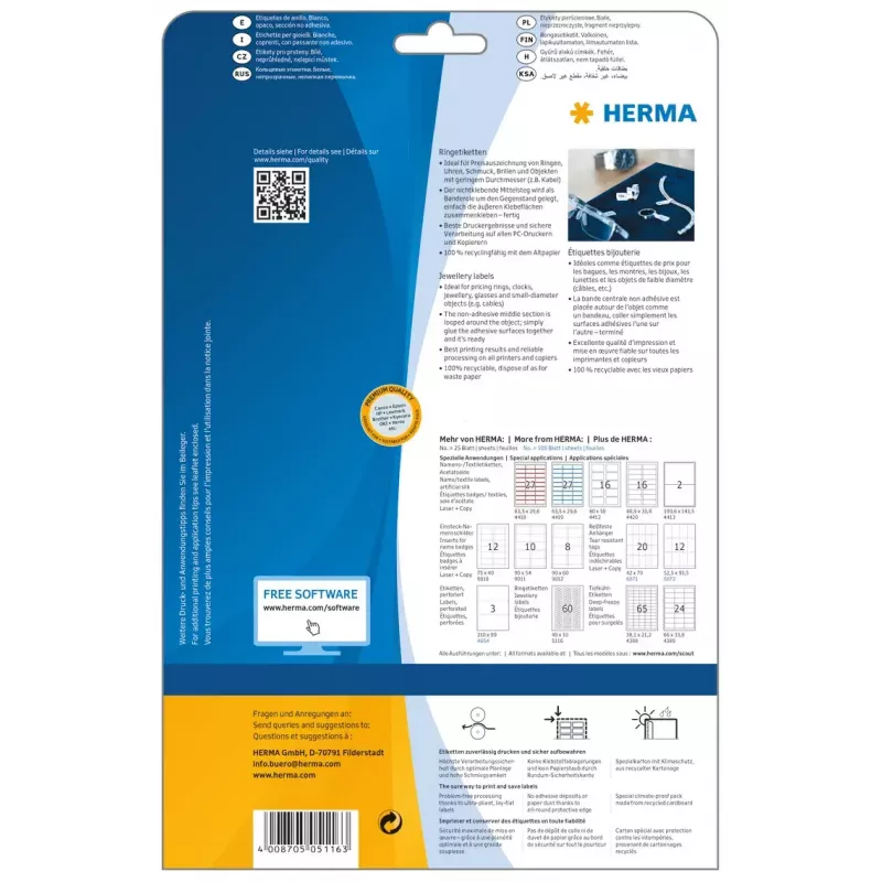 Zelfklevend etiket voor printer HERMA 5116 A4 49x10 mm 1500 stuks