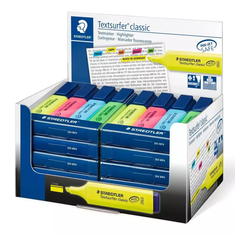 Markeerstift Staedtler Textsurfer classic 364 beitelpunt blauw groen roze geel