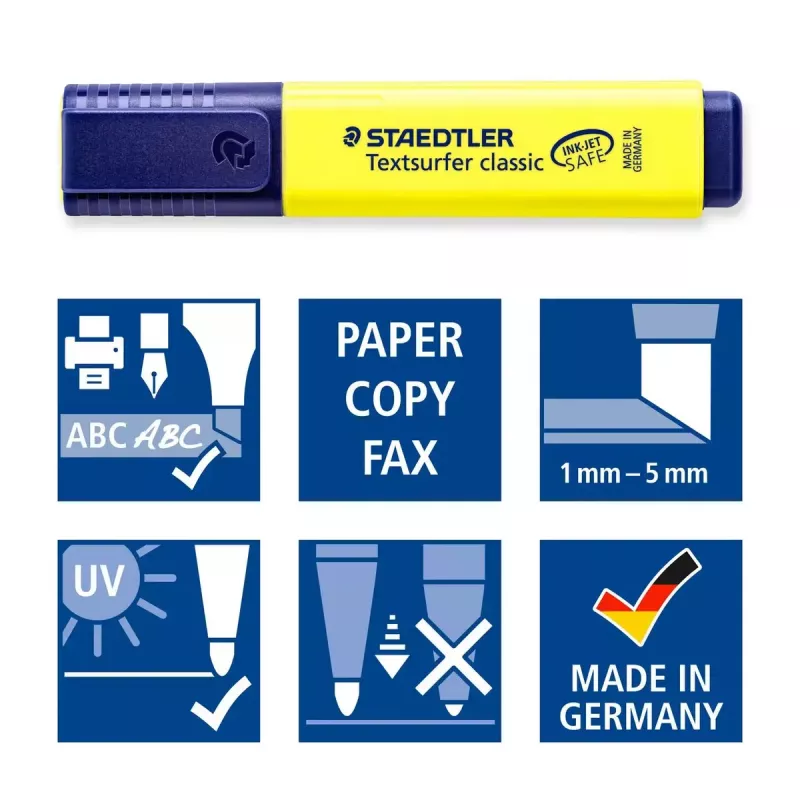 Markeerstift Staedtler Textsurfer classic 364 beitelpunt blauw groen roze geel