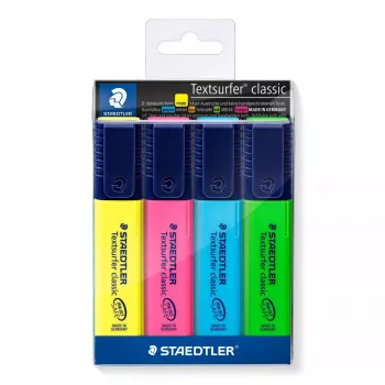 Markeerstift Staedtler Textsurfer classic 364 beitelpunt blauw groen roze geel