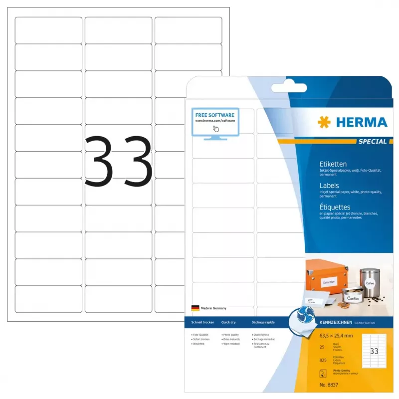 Inkjet-etiketten HERMA A4 63,5x25,4 mm 825 stuks