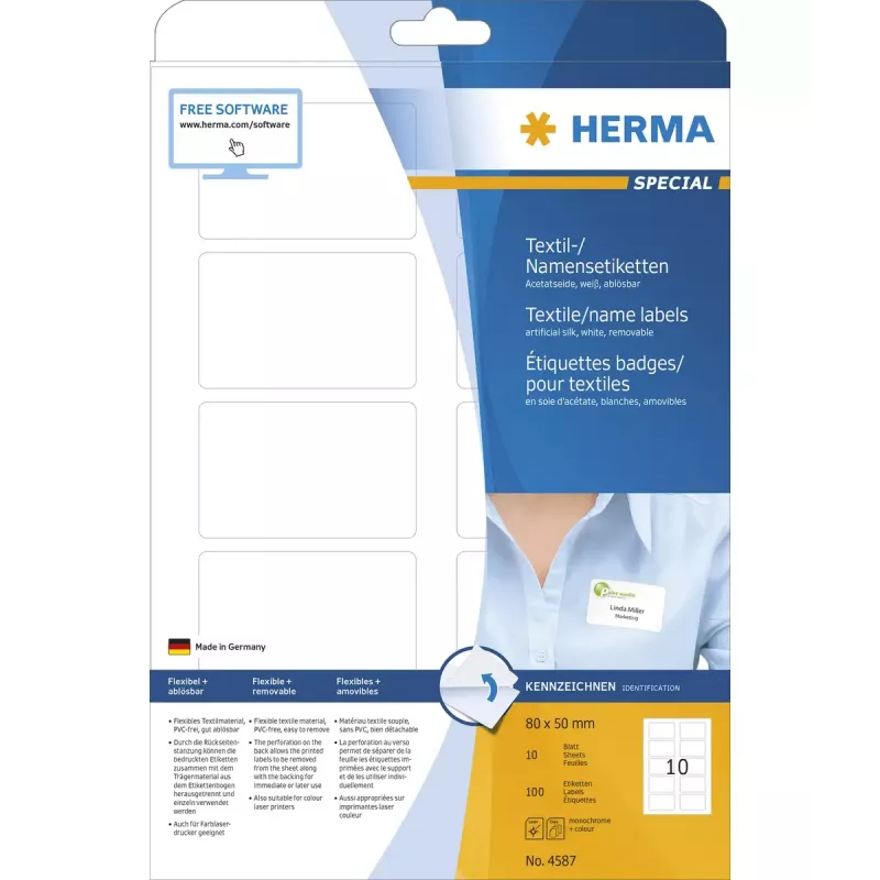 Zelfklevend etiket HERMA 4587 afgeronde rechthoek afneembaar wit