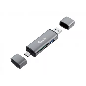 Equip kaartlezer met USB 3.0 hub, OTG, MicroSD (TransFlash), MicroSDHC, SD, SDHC, grijs, CE & RoHS, USB 3.2 Gen 1 (3.1 Gen 1) Type-A/Type-C, 202 mm, 12 mm