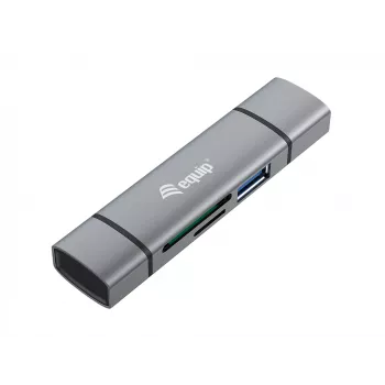 Equip kaartlezer met USB 3.0 hub, OTG, MicroSD (TransFlash), MicroSDHC, SD, SDHC, grijs, CE & RoHS, USB 3.2 Gen 1 (3.1 Gen 1) Type-A/Type-C, 202 mm, 12 mm