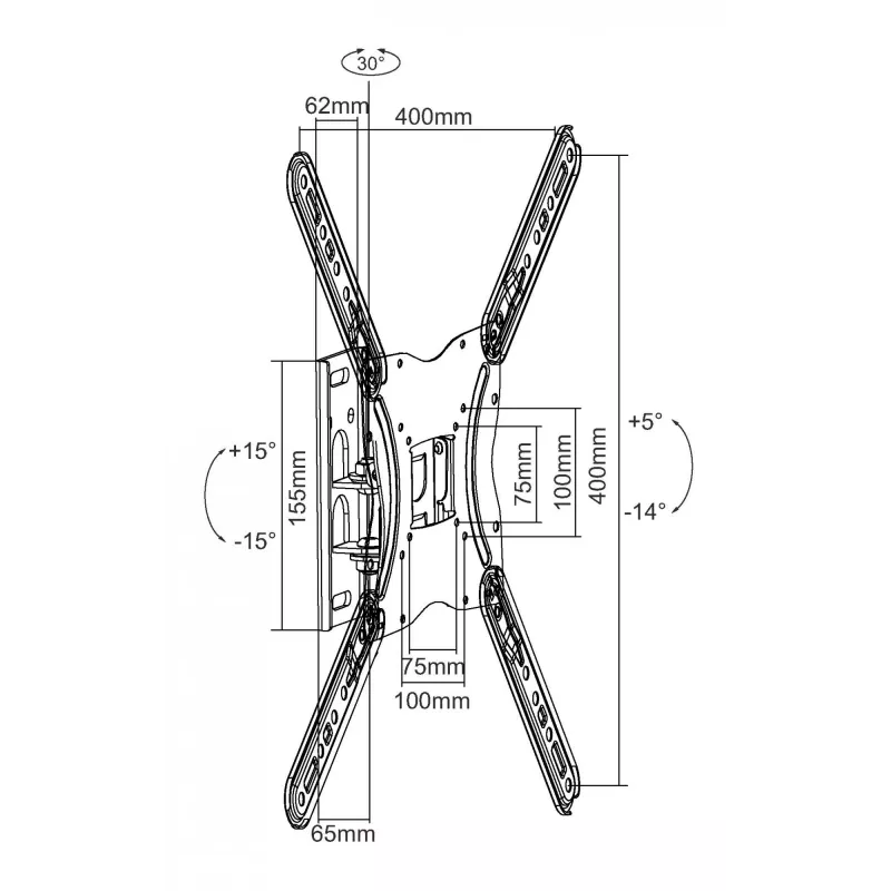 Equip 650405 draaibare tv-wandbeugel, 23-55 inch, 30 kg, zwart