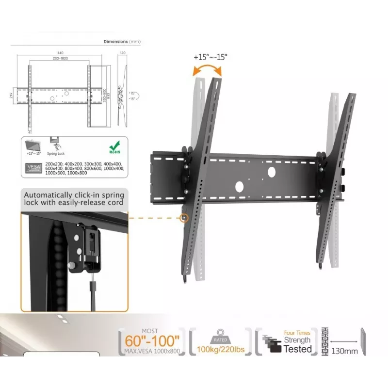 Equip 60 inch-100 inch kantelbare gebogen tv-wandbeugel