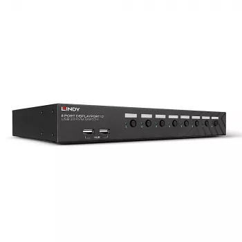 Lindy 8 poorts DisplayPort 1.2, USB 2.0 en audio KVM-switch, 3840 x 2160 pixels, 4K Ultra HD, rackmontage, 1U, zwart