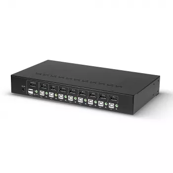 Lindy 8 poorts DisplayPort 1.2, USB 2.0 en audio KVM-switch, 3840 x 2160 pixels, 4K Ultra HD, rackmontage, 1U, zwart