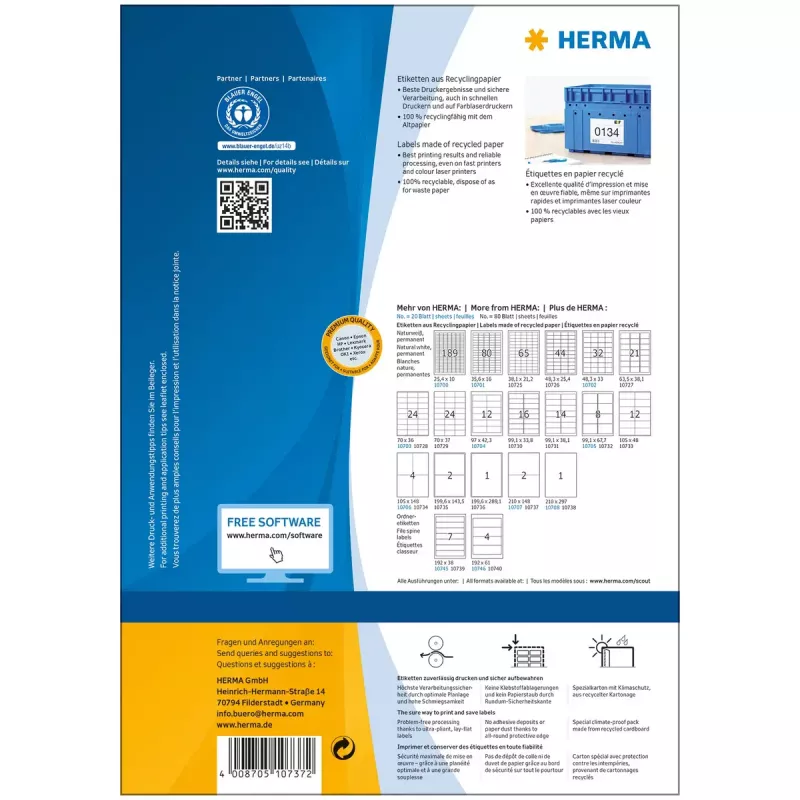 Zelfklevende printeretiketten HERMA 10737 wit 21x14,8 cm 160 etiketten