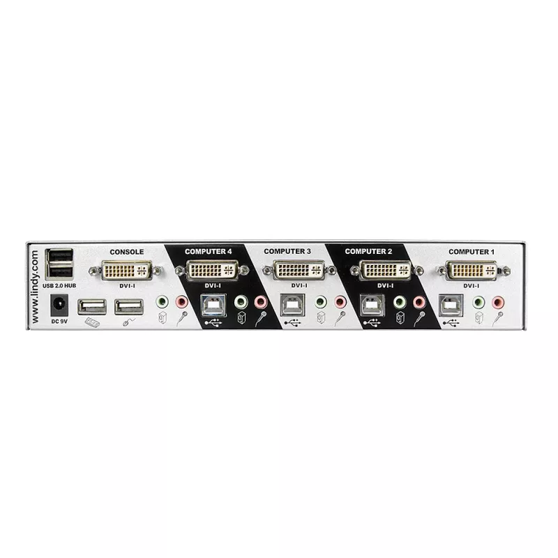Lindy 4 poorts DVI-I Single Link KVM-switch Pro, 2048 x 1536 pixels, Full HD+, zilver
