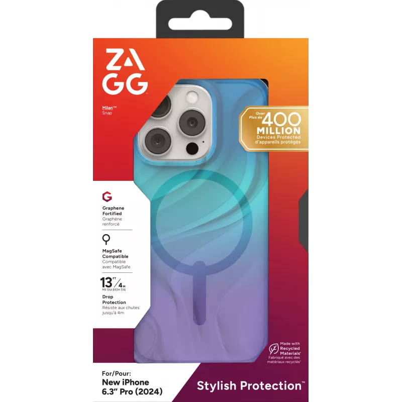 ZAGG Milan Snap 702315108 hoesje voor iPhone 16 Pro, MagSafe-compatibel, grafeen, Deep Aurora