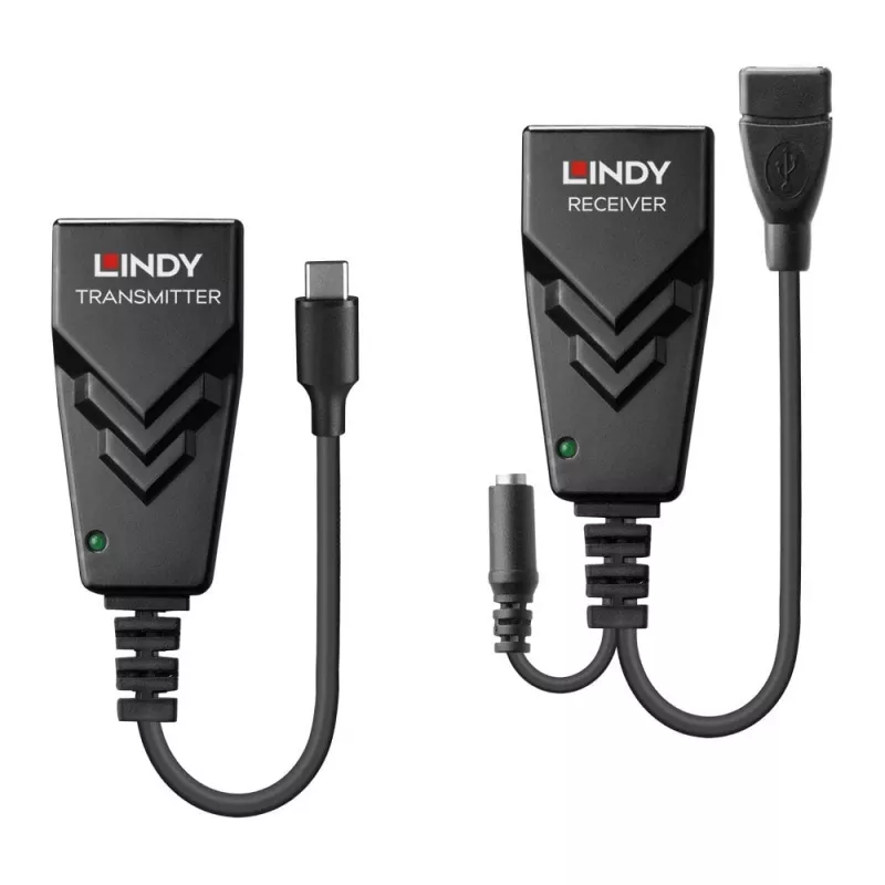 Lindy 100m USB 2.0 Type-C Cat.6-extender, netwerkzender & -ontvanger, 100 m, 480 Mbit/s, Cat5e, Cat6, CH317Q, CH9317, RTL8211E, zwart