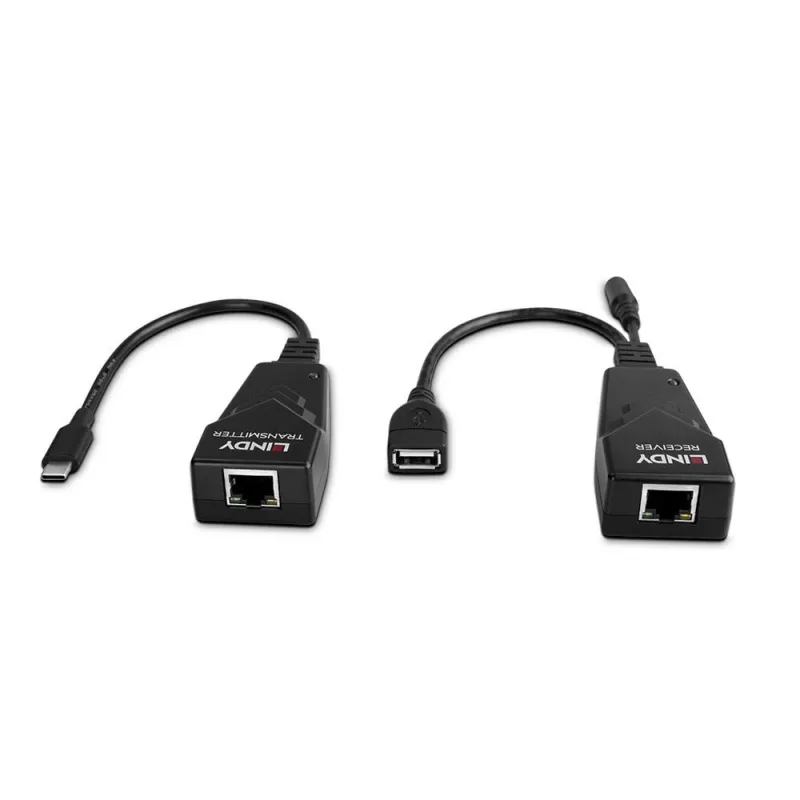 Lindy 100m USB 2.0 Type-C Cat.6-extender, netwerkzender & -ontvanger, 100 m, 480 Mbit/s, Cat5e, Cat6, CH317Q, CH9317, RTL8211E, zwart