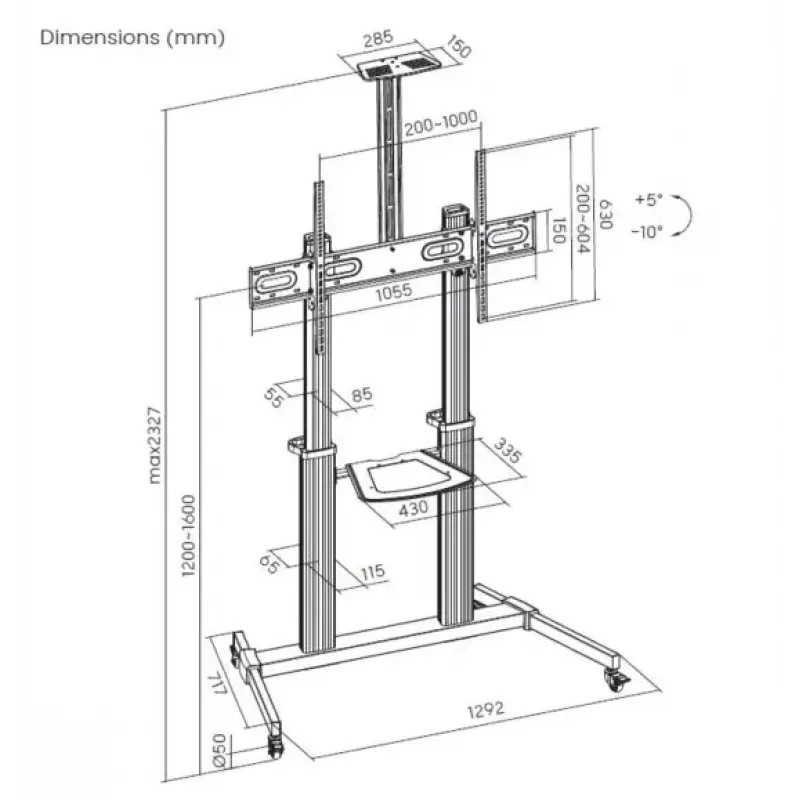 Equip 60 inch tot 100 inch Eco ultra-grootbeeldscherm-TV-wagen