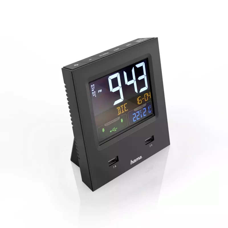 Hama Dual-USB digitale wekker zwart