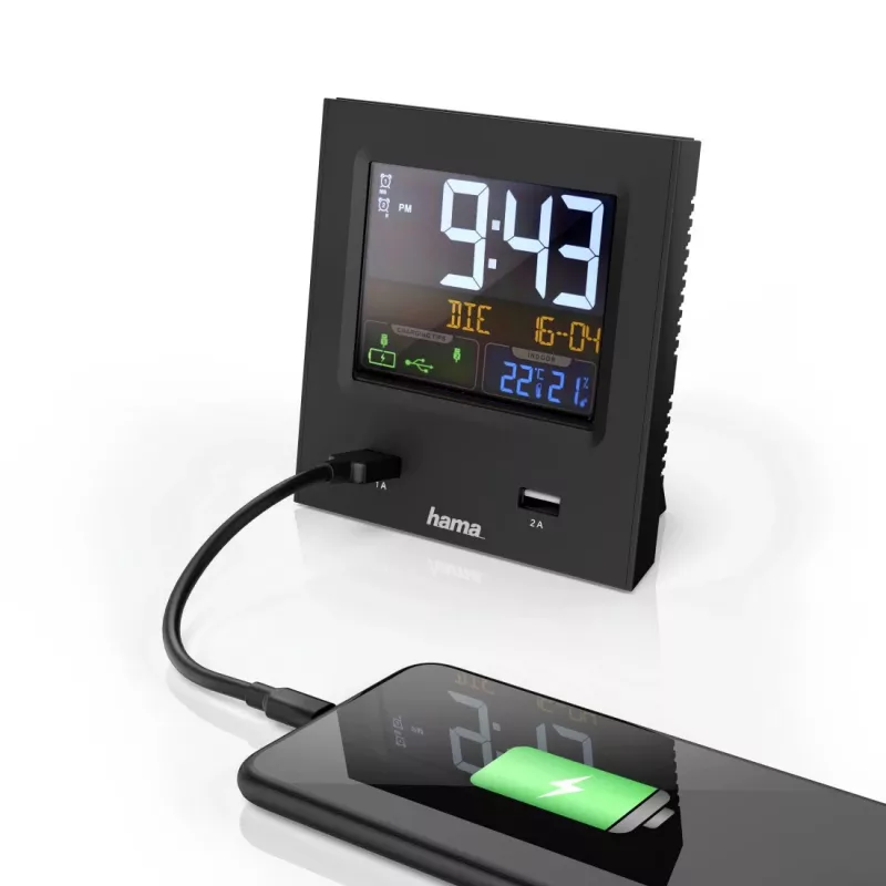 Hama Dual-USB digitale wekker zwart