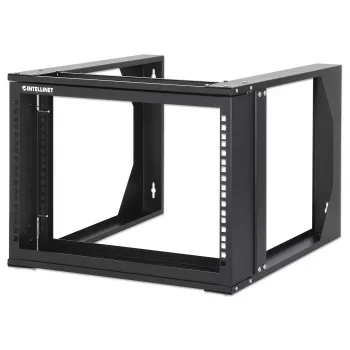 Intellinet 19 inch wandmontage open frame netwerkrack, 6 HE, frontklapbaar zwenkframe platte verpakking, 2-posts, 45 cm diepte, zwart RAL 9004