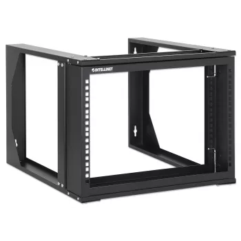 Intellinet 19 inch wandmontage open frame netwerkrack, 6 HE, frontklapbaar zwenkframe platte verpakking, 2-posts, 45 cm diepte, zwart RAL 9004