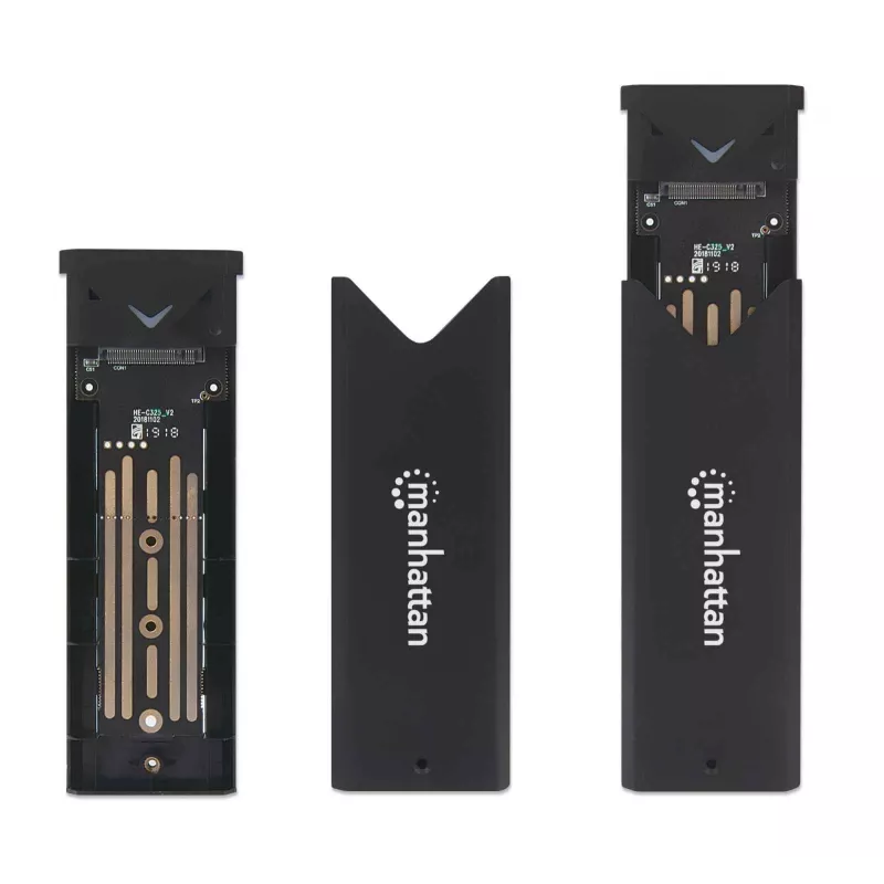 Manhattan M.2 NVMe SSD-behuizing, USB-C-bus, 10 Gbit/s (USB 3.2 Gen2 alias USB 3.1), UASP-compatibel, SuperSpeed+ USB, aluminium, zwart, drie jaar garantie