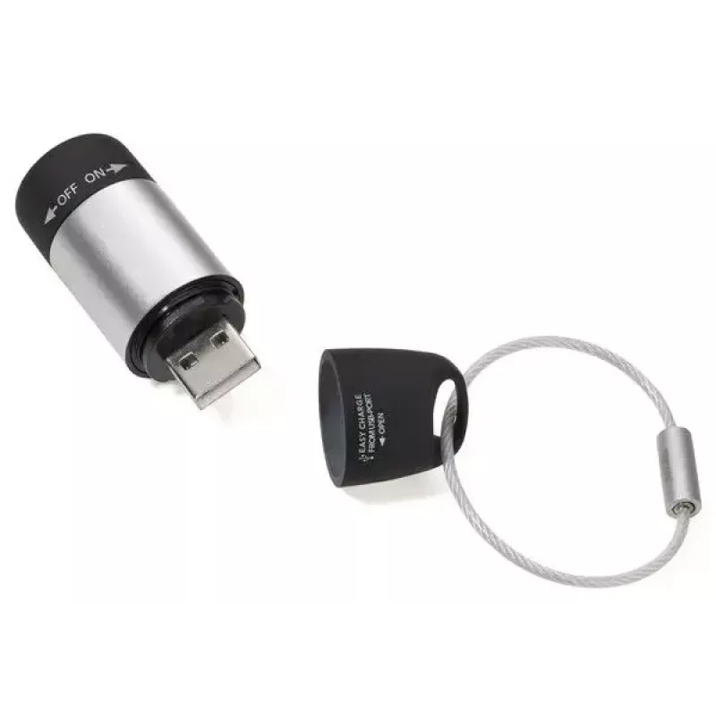 TROIKA ECO CHARGE sleutelhanger-zaklamp zwart grijs LED USB