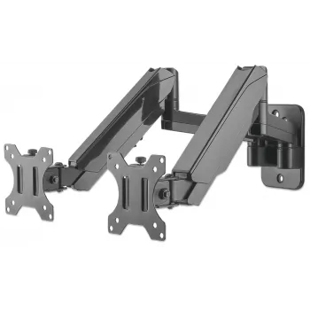 Manhattan dual-wandsteun voor tv & monitors (volledig beweegbare gasdrukveer), voor schermen 17 inch tot 32 inch, VESA-compatibiliteit: 75x75mm en 100x100mm – controleer de afmetingen van de vier bevestigingsgaten op de achterkant van het scherm om de pasvorm te garanderen, max. 8 kg per arm, zwart, steun