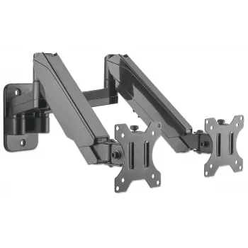 Manhattan dual-wandsteun voor tv & monitors (volledig beweegbare gasdrukveer), voor schermen 17 inch tot 32 inch, VESA-compatibiliteit: 75x75mm en 100x100mm – controleer de afmetingen van de vier bevestigingsgaten op de achterkant van het scherm om de pasvorm te garanderen, max. 8 kg per arm, zwart, steun