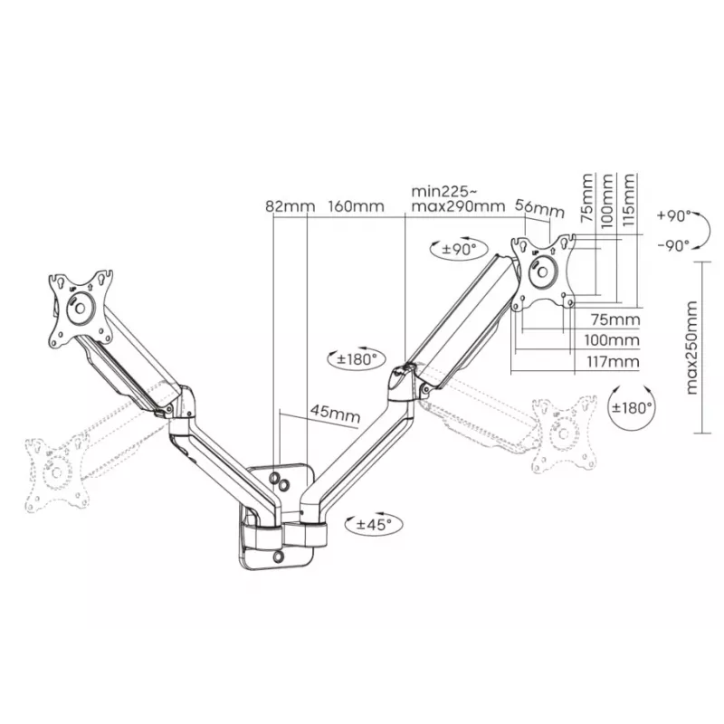 Equip 17 inch-32 inch dual monitor wandsteun