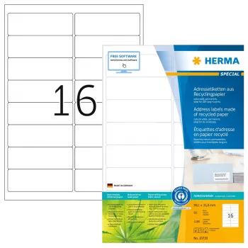 Zelfklevende printeretiketten HERMA 10730 wit 9,91x3,38 cm 1280 etiketten