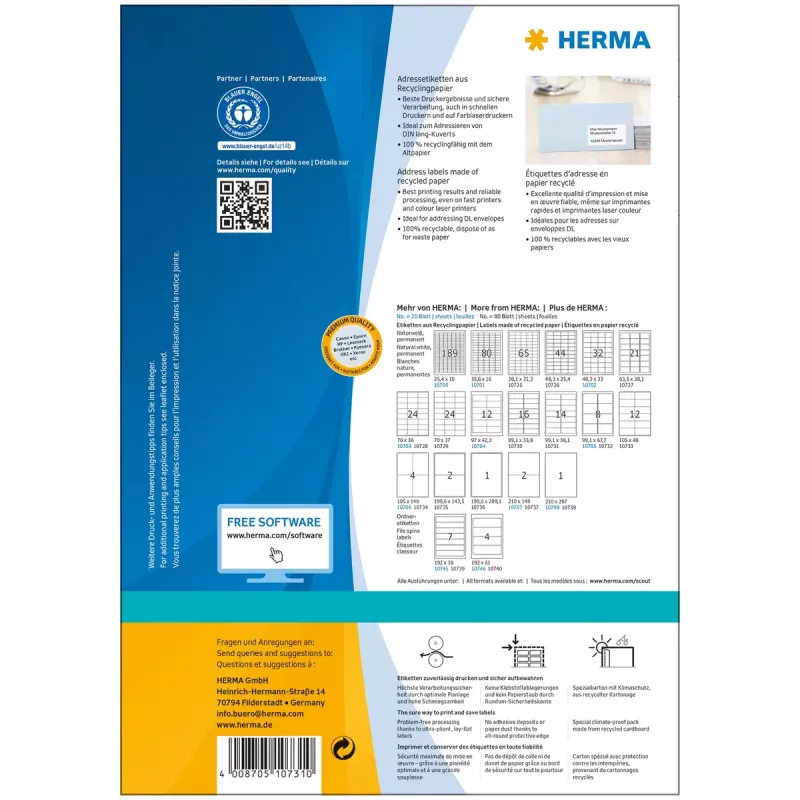 Zelfklevende printeretiketten HERMA 10731 wit 9,91x3,81 cm