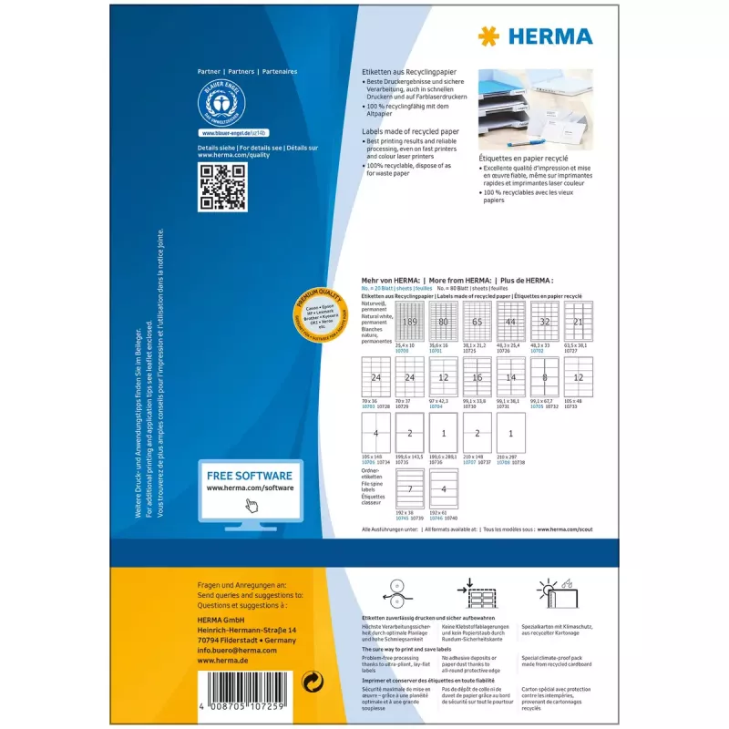 Zelfklevend printeretiket HERMA 10725 wit 3,81x2,12 cm 5200 etiketten