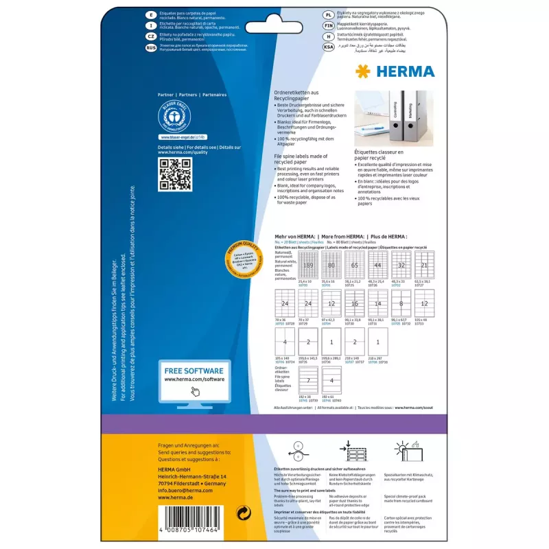 Zelfklevende printeretiketten HERMA 10746 wit 19,2x6,1 cm 80 etiketten
