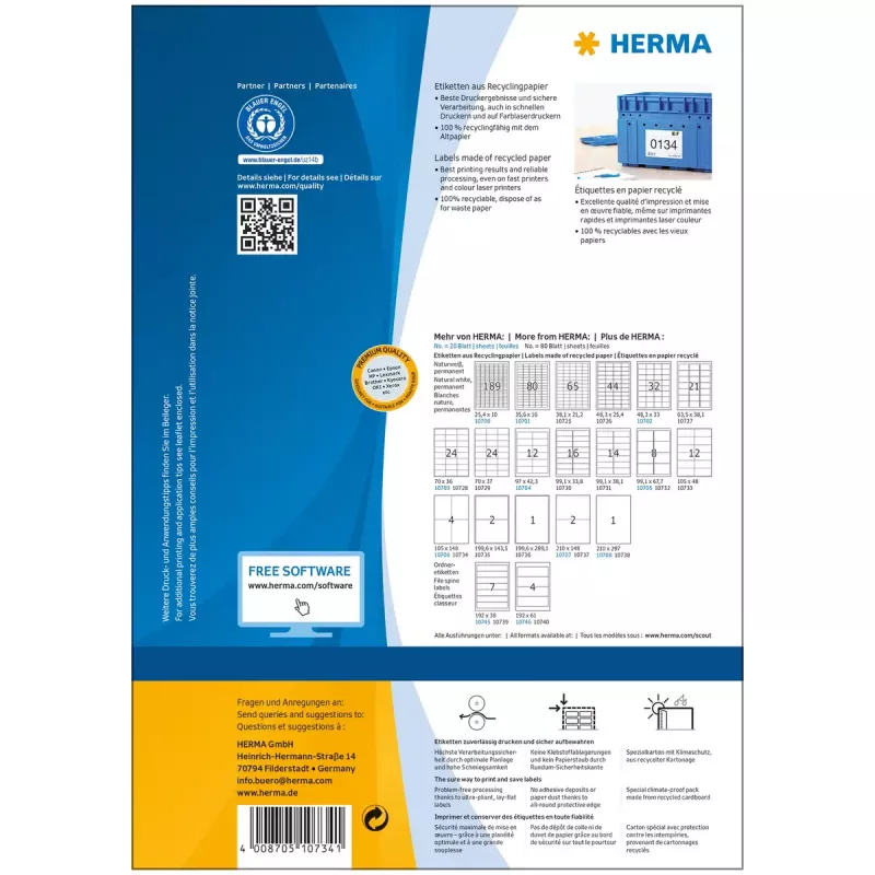 Zelfklevende printeretiketten HERMA 10734 wit 10,5x14,8 cm 320 etiketten