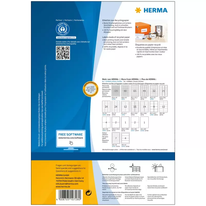 Zelfklevende printeretiketten HERMA 10728 wit 7 cm x 3,6 cm