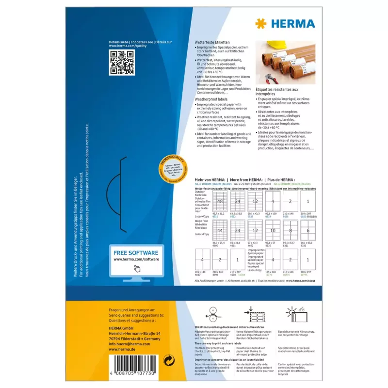 Zelfklevend printeretiket HERMA 10773 wit 10,5x14,8 cm 320 etiketten