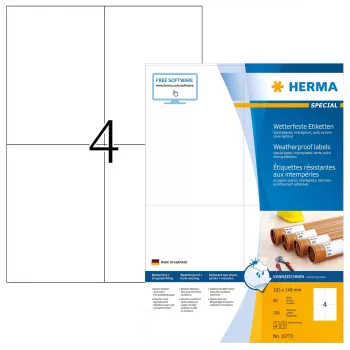 Zelfklevend printeretiket HERMA 10773 wit 10,5x14,8 cm 320 etiketten