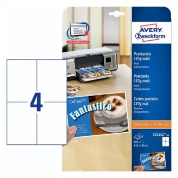 Avery Zweckform C32252-25 dubbelzijdig bedrukbare geperforeerde postkaarten, 148 x 105 mm, 170 g/m², matwit, 100 kaarten