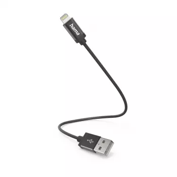 Hama oplaadkabel, USB-A - Lightning, 0,2 m, nylon, zwart